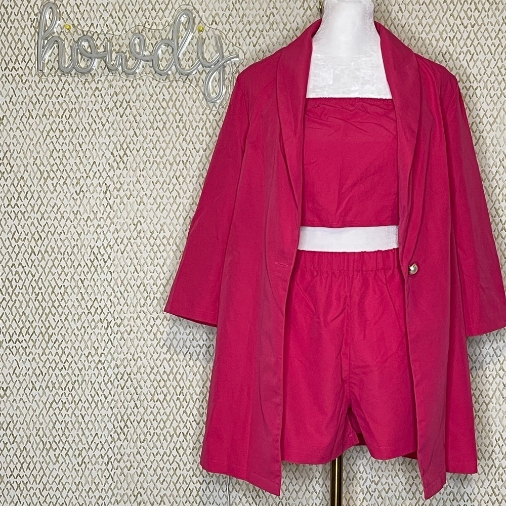 Shein Hot Pink Tube Top, Shorts, and Blazer 3 Piece Outfit Size M